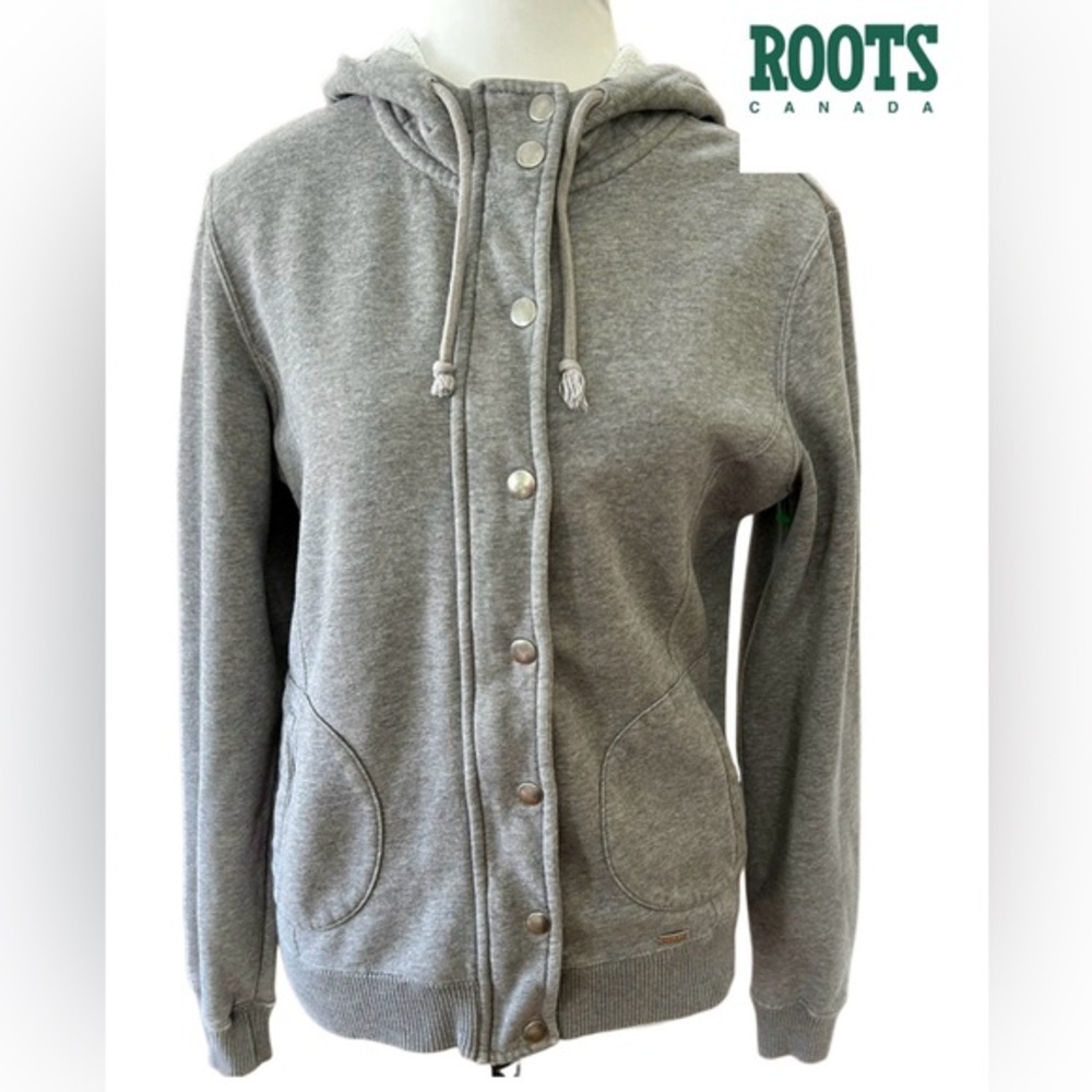 Roots 73 Grey Full Zip Snap Hoodie Jacket Salt Pepper Gray - Size Small EUC